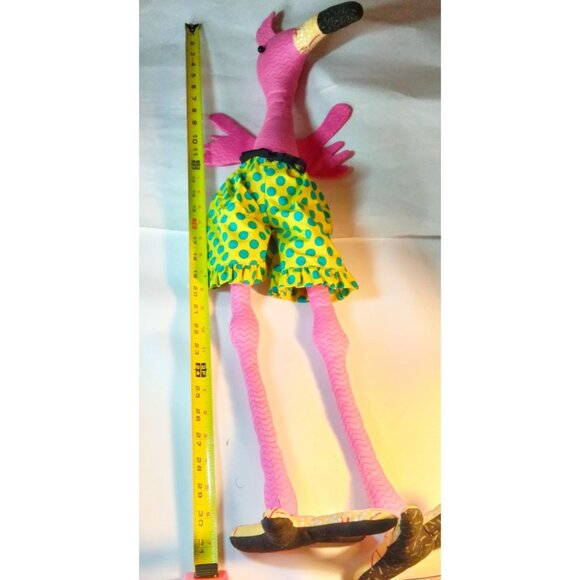 Pink Flamingo Plush Doll Green Blue Polka Dot Shorts Tall floppy Tropical 31 in - Picture 7 of 8